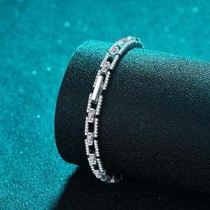 AMBER JEWELS Pulsera Unisex de Acero Inoxidable Plateado con Eslabones de Cadena y Diamantes de Corte Esmeralda, Geométrica, Estilo Hiphop, Certificada por IGI, para Boda - Product Image 3