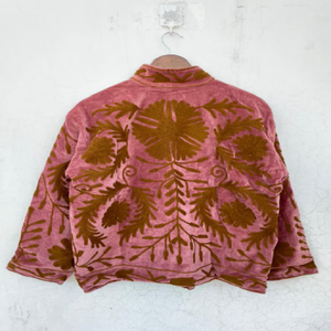 Artisan Floral Suzani Velvet Winter Breathable Cotton <b>Womens</b> Jacket Hand Embroidered Bohemian Detailing Elegant Vintage Inspired - Product Image 2