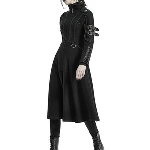 Manteau long gothique cyberpunk pour femmes, noir, matériau personnalisé, fermeture éclair intégrale sur le devant - Product Image 6
