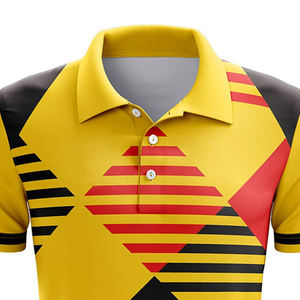 Polo tendance pour homme à imprimé géométrique, manches courtes, jaune, rouge, noir, décontracté, respirant, en polyester tissé, coupe classique - Product Image 4