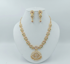 Ensemble collier et boucles d'oreilles pour femme Divyoro en alliage de cuivre plaqué or avec motif floral, ensembles de bijoux de mariage classiques - Product Image 1