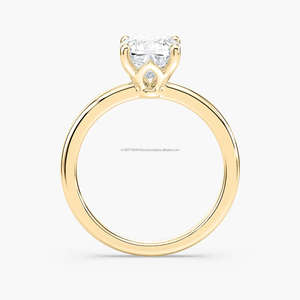 Bague de fiançailles minimaliste pour femme avec diamant de laboratoire certifié IGI taille coussin de 2 carats, modèle Rosery, or jaune massif 14 carats - Product Image 3