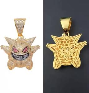 Micro-ensemble de pendentifs Hip Hop en zircon et diamant, motif dessin animé monstre fantôme, style gangster Bling Ginger - Product Image 3