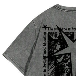 T-shirt graphique en jersey 100 % coton lavé, manches courtes, col rond, style vintage, imprimé au dos, streetwear, vente en gros, imprimé en vrac - Product Image 4