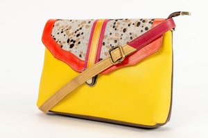 Sac de messager patchwork à imprimé animal en cuir de vachette véritable de grande capacité, nouveau motif spécial de couleur maltée en cuir véritable - Product Image 2