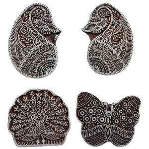 Bloque de Madera Tradicional Indio para Estampado en Tela, con Diseño de Paisley, Mandala y Mariposa, Bloques de Impresión de Madera Grabados para Textiles - Product Image 1