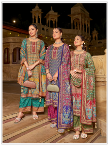 Traje pakistaní de diseñador listo para usar, de satén de seda Jam, con estampado atractivo de diseñador, ideal para bodas y festivales. Compre directamente del proveedor. - Product Image 5