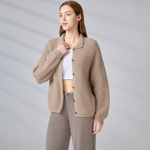 Lapel Collar Oversized Knit Outerwear Sweater Factory Custom <b>Chunky</b> <b>Long</b> Sleeve Rib Knitted <b>Cardigan</b> For Women - Product Image 4