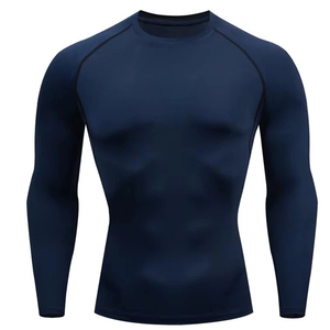 Camiseta Deportiva de Manga Larga para Hombre, Cuello Redondo, Tejido de Punto, Secado Rápido, Corte Ajustado, Color Azul Marino - Product Image 5