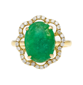 Bague de cocktail émeraude pour femme, plaquée or 9 carats, pierre naturelle ovale, forme de fleur, bijoux de fiançailles vintage - Product Image 1