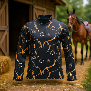 Haut de base respirant en textile pour l'équitation, design personnalisé, avec fermeture éclair, vêtement de performance équestre - Product Image 3