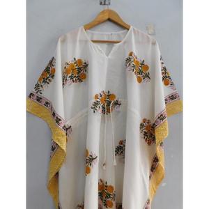 ชุดเดรสผ้าฝ้ายทำมือรักษ์โลก พิมพ์ลายบล็อก สไตล์โบฮีเมียน คลุมชายหาด ทรงหลวม ใส่สบายสำหรับฤดูร้อน เหมาะสำหรับใส่ไปเที่ยวพักผ่อน คอวี ทรงธรรมชาติสำหรับผู้หญิง - Product Image 2