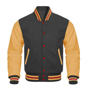 Chaqueta Varsity de Invierno para Hombre, Color Gris Oscuro y Amarillo, con Mangas, Cuello y Puños en Contraste, Cierre Frontal con Cremallera, Personalizable, Impermeable - Product Image 6