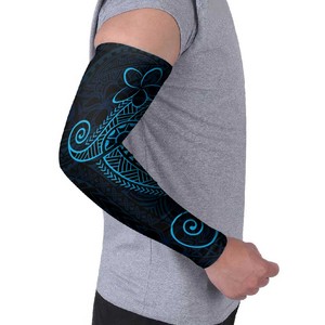 Manguitos Largos Unisex de Seda Helada con Estampado Tribal Azul y Negro, Protección Solar UPF50+, Compresión y Cobertura - Product Image 2