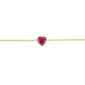 14K Solid Gold Heart <b>Ruby</b> Chain <b>Bracelet</b>-Rose Gold Plated 18cm - Product Image 2