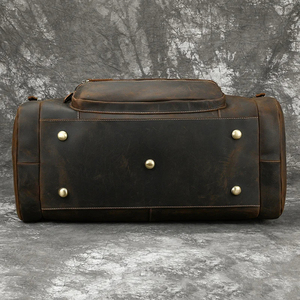 Men Genuine Leather <b>Duffel</b> <b>Bag</b> 30-40L Zipper Closure Casual Travel <b>Bag</b> with Soft Handle Durable Solid Color - Product Image 2