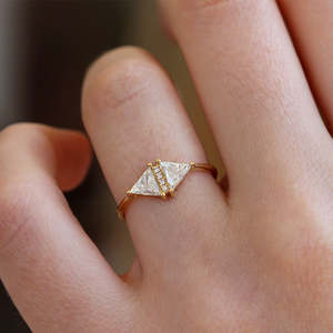 Women's 14K Gold Triangle Cut <b>Diamond</b> <b>Ring</b> With Side <b>Diamonds</b> Classic Style IGI Certified - Product Image 2