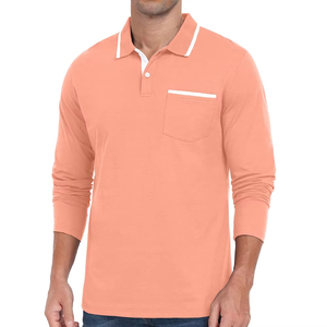 Camiseta Polo de Manga Larga para Hombre, Algodón y Poliéster, Casual, con Bolsillo en el Pecho, Logotipo Personalizado, OEM, ODM, Venta al Por Mayor - Product Image 2