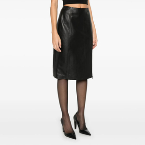 Minifalda de invierno de piel sintética PU para mujer, cintura alta, con cremallera, peplum, cinturón fruncido, cintura elástica ancha, ajuste ceñido, brillante, para fiesta - Product Image 1