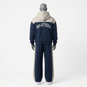 <b>men</b> hoodie set <b>jogger</b> set <b>navy</b> blue beige tracksuit color block tracksuit cotton fleece set zip up hoodie <b>jogger</b> pants oversized - Product Image 4