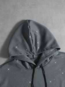 Hip Hop Oversized Black Rhinestone Hoodie Full Zip <b>Thick</b> <b>Fleece</b> Sweatshirt Vintage Casual Street Fashion <b>Jacket</b> for Men Women - Product Image 4