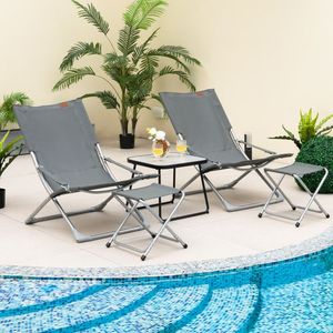 Ensemble de 5 chaises longues de patio avec table basse, chaises pliantes et repose-pieds pour usage en jardin - Product Image 3