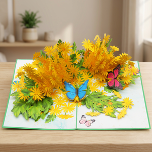 Carte pop-up 3D personnalisée en papier découpé, motif marguerite jaune, style amour, cadeaux du Poisson d'avril, impression offset - Product Image 4