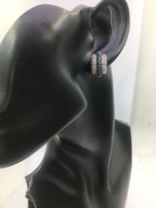 1.06 Cttw White & Blue Diamond <b>Stud</b> Earrings 925 Sterling <b>Silver</b>, Round & Baguette Cut Natural & Color-Enhanced Diamond Earrings - Product Image 4
