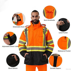 Combinaison de pluie réfléchissante haute visibilité pour hommes, imperméable, veste de pluie de sécurité, bas noir, vêtements de travail industriels haute visibilité, équipement de pluie - Product Image 3