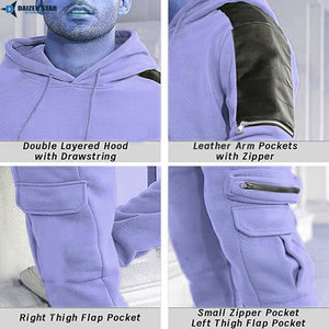 Conjunto Deportivo Morado con Capucha para Hombre, Sudadera de Manga Larga Informal, Pantalones de Color Sólido, Transpirable, de Poliéster, para Otoño - Product Image 6
