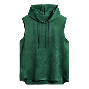 Hooded Eco-Friendly Gym Tank Top Men Casual Summer Vest Style Sportswear 100% Cotton Lightweight Breathable <b>Drop</b> Armhole Cut - Product Image 5