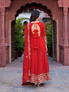 <b>Red</b> Traditional Indian Wedding <b>Lehenga</b> Choli With Embroidered Dupatta Women's Floor Length Ethnic Dress - Product Image 4