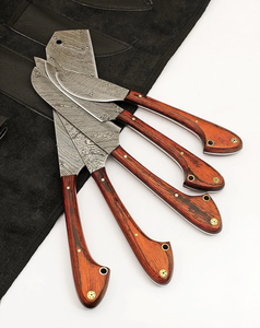 Premium LEGACY BLADES Full Tang Damascus Steel Chef <b>Knife</b> <b>Set</b> 5-Piece Ambidextrous Ergonomic Wooden Handle Polished Blade - Product Image 1