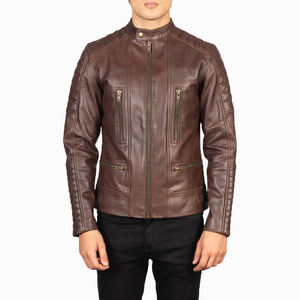 Chaqueta de Motociclista para Hombre SAAR INDUSTRIES, de Cuero Genuino Marrón, Corte Ajustado, Clásica, Impermeable, Resistente al Viento, Fabricante Personalizado - Product Image 4