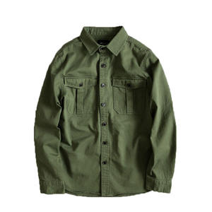 เสื้อเชิ้ตแขนยาวผู้ชายทรงปกติ สีพื้น ผ้าฝ้ายทอ 100% สีเขียว สวมใส่สบายๆ - Product Image 1