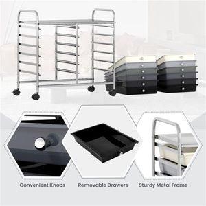 Carrello Portaoggetti a 2 File e 10 Livelli con 12 Cassetti Rimovibili Multicolore, 4 Ruote (2 con Freno), Grigio, Armadietto da Cucina per Alimenti - Product Image 4