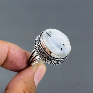 Natural White & Black Moonstone 925 Sterling <b>Silver</b> <b>Men</b>’s <b>Ring</b> Handmade Gemstone Statement <b>Ring</b> Wholesale Jewelry - Product Image 4