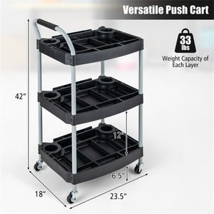 Chariot utilitaire à 3 niveaux avec roues universelles verrouillables et plusieurs séparateurs - Product Image 5
