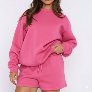 Conjunto de Sudadera Oversize de Algodón Blanco para Mujer, Cuello Redondo, Hombros Caídos, Tejido de Punto, Color Sólido, con Bolsillos, Transpirable, para Primavera - Product Image 5