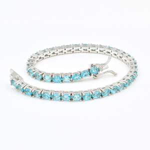 Pulsera de tenis de plata de ley 925 con apatita celeste ovalada de 4x3 mm, unisex, de joyería fina, regalo de moda - Product Image 1