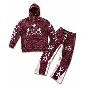 Ensemble de survêtement vert délavé à l'acide avec étoiles blanches et pantalon long à cordon de serrage 350 g/m² 100 % coton Streetwear - Product Image 4