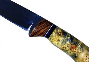 Handcrafted dark blued acid <b>etch</b> steel drop point utility <b>tool</b> with Stabilized Burl Wood Segmented Handle - Product Image 6