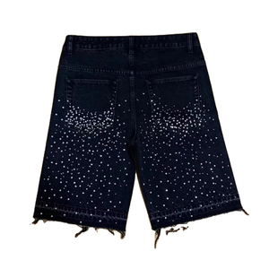 Shorts en denim mi-long tricoté uni respirant 100 % coton de qualité supérieure pour homme, collection été 2025, style streetwear personnalisé - Product Image 2