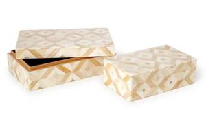 Rectangular Wood Storage <b>Box</b> Set Geometric Bone Inlay Design <b>Stackable</b> Jewelry Organizer Minimalist Decorative <b>Box</b> Bedroom Use - Product Image 6