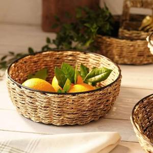 ชามผลไม้สานจากหญ้าทะเลทรงกลม ทำด้วยมือ สำหรับตกแต่งเคาน์เตอร์ครัวและโต๊ะอาหาร ชามตกแต่ง - Product Image 1
