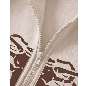 Sudadera con Capucha y Cierre para Hombre, Color Beige, con Estampado de Esqueleto, Corte Regular, Estilo Casual para Otoño, 100% Algodón, Tejido French Terry - Product Image 6