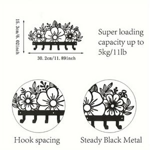 Ganci da Parete in Stile Industriale CIFbuy, Portachiavi in Metallo con Finitura Floreale per Camera da Letto e Soggiorno - Product Image 4