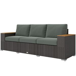 Divano da Esterno a 3 Posti in Rattan PE Grigio Scuro con Braccioli Larghi, Divano da Giardino in Vimini con Cuscini - Product Image 1