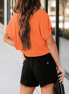 เสื้อยืดครอปท็อปสีพื้นแบบสวมใส่สบายทรงเข้ารูปสำหรับฤดูร้อน เหมาะสำหรับออกกำลังกาย ผ้ายืดสแปนเด็กซ์ สำหรับผู้หญิง - Product Image 3