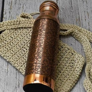 100% Pure <b>Copper</b> Water <b>Bottle</b> Hammered Design Leakproof Cap Ayurvedic <b>Drinking</b> Vessel Eco Friendly Reusable 1 Liter <b>Bottle</b> - Product Image 2